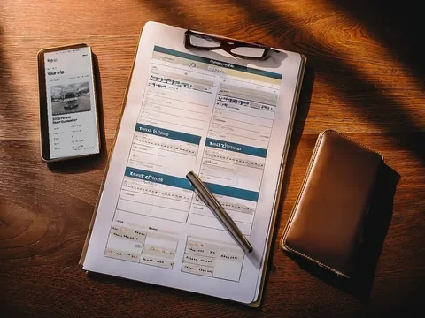 A printed day by day itinerary on a table next to a phone showing the same plan